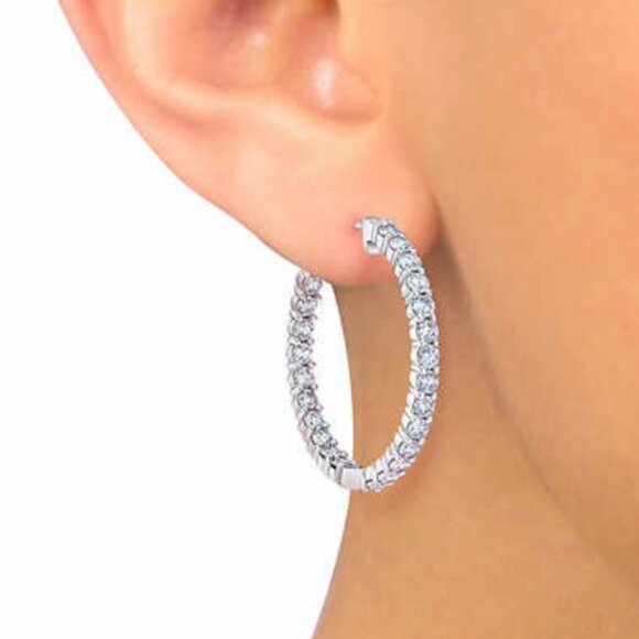 Gorgeous 4ct 14k White Gold Diamond Hoop Earrings (Inside Out & Trellis Style) - Picture 1 of 7